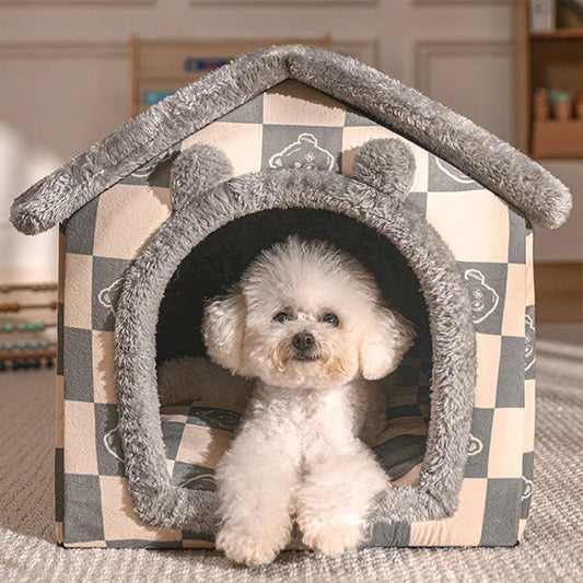 Dog in dog pet bed house